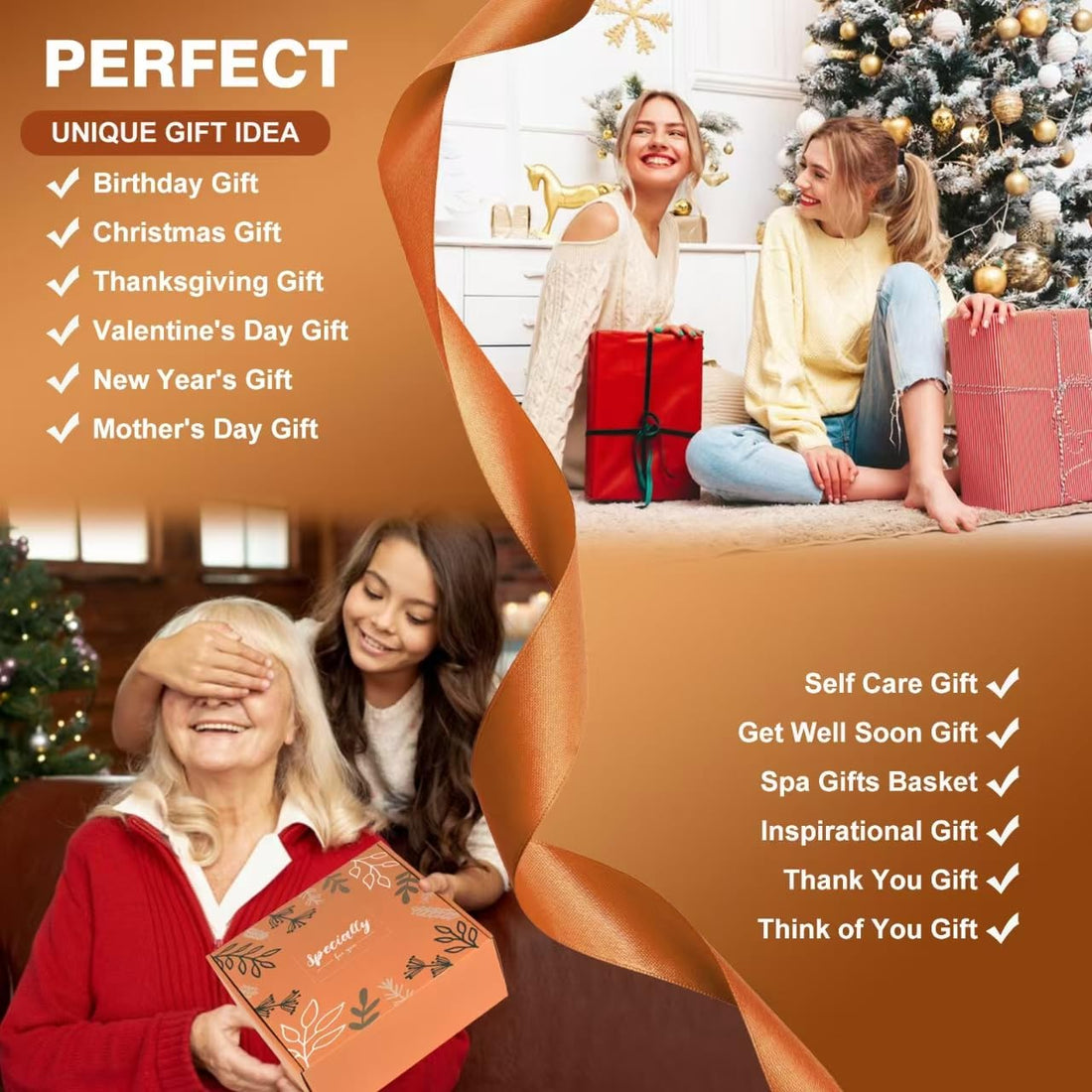 Cozy Gifts for Women Christmas,Birthday Gifts,Luxury Self Care Get Well Gifts,Relaxing Spa Gifts Basket W/Fall Throw Blanket,Orange Gifts for Women,Mom, Wife,Girlfriend,Valentine’S Day Gifts for Her - Timeless Beauty
