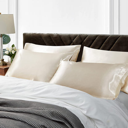 Queen Satin Pillowcase Set of 2 - Soft, Silk-like Pillowcases for Hair and Skin, Beige with Envelope Closure, 20x30 Inches - Timeless Beauty