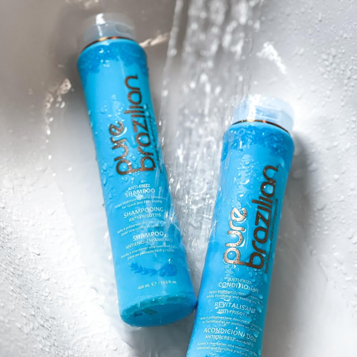 Pure Brazilian Anti-Frizz Daily Shampoo &amp; Conditioner Duo | Salt-Free, Color Safe, Keratin + Argan Oil + Acai | 13.5 Oz - Timeless Beauty