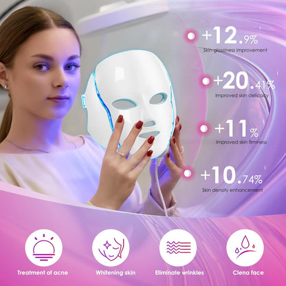 7-Color LED Face Mask – Light Therapy for Acne, Wrinkles &amp; Radiance (White) - Timeless Beauty
