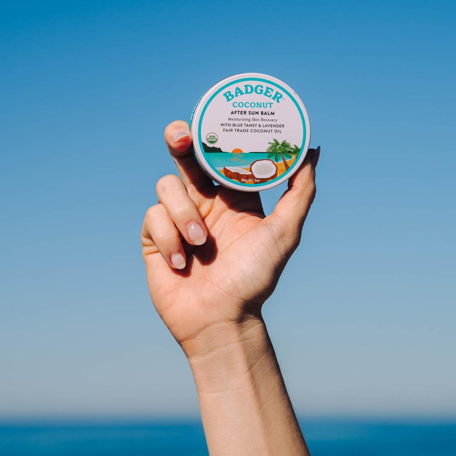 Coconut after Sun Balm with Organic Cocoa Butter &amp; Shea Butter, Rescue Balm, Soothing &amp; Cooling Balm for Tight Dry Skin after Sun Exposure, 2 Oz - Timeless Beauty