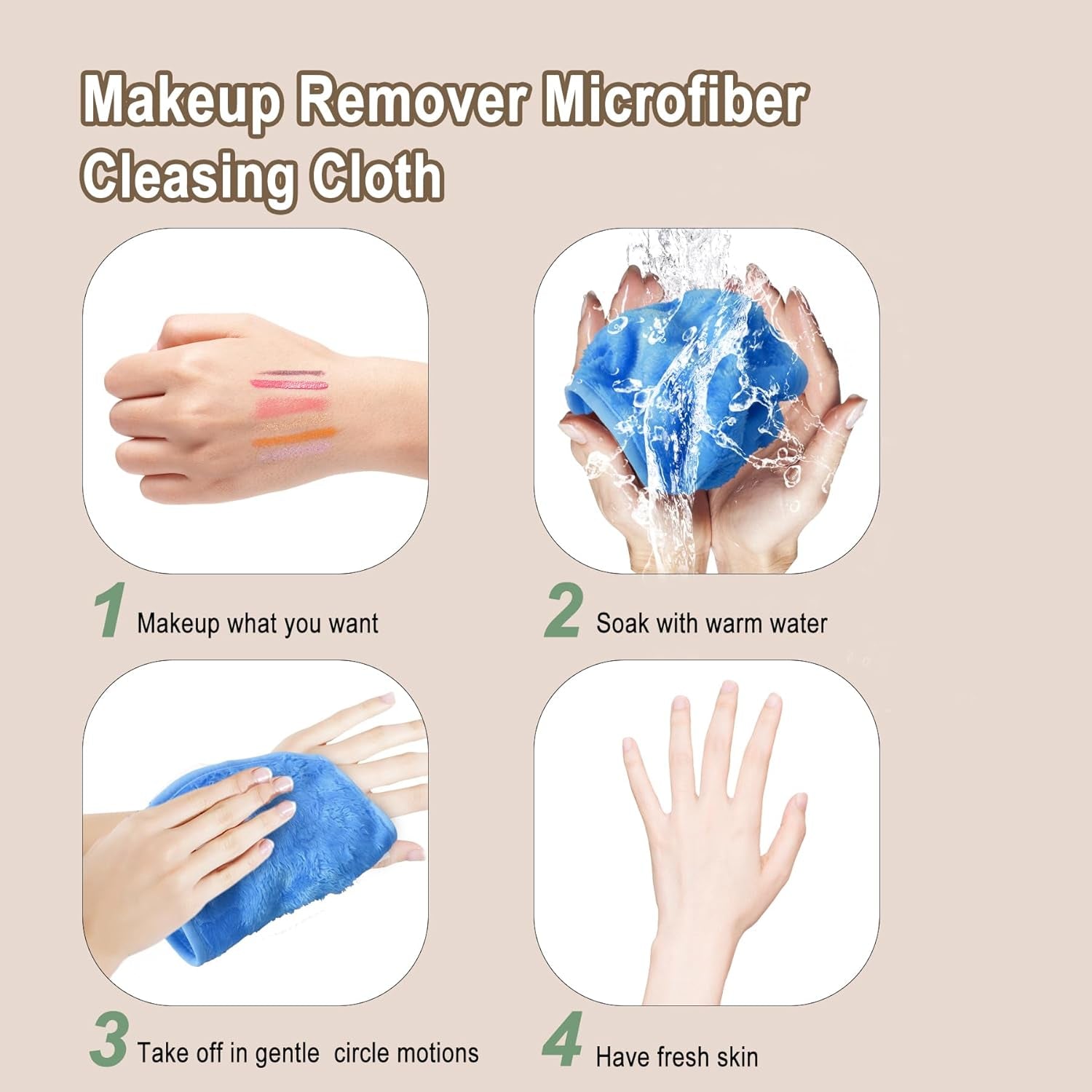 Reusable Makeup Remover Cloths - 12 Pack Microfiber Face Wash Pads with Washable Travel Bag, 6x6 Inches, Gentle Cleansing with Just Water