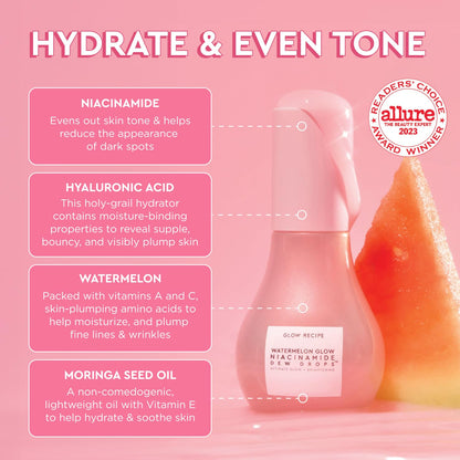 Watermelon Glow Icons Skin Care Gift Set - Niacinamide Dew Drops Face Serum + PHA + BHA Pore Minimizing Toner with Hyaluronic Acid + Pink Juice Facial Moisturizer (3 Count) - Timeless Beauty