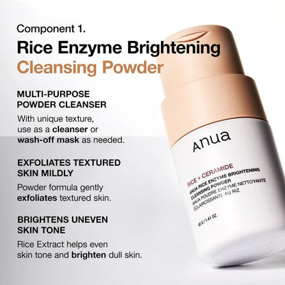 [Anua Official Shop] Korean Rice Glass Skin Set ｜Skincare Set with Rice Enzyme Mask Cleanser, Milky Toner, Brightening Serum ｜Rice Water Bright, Marshmallow Face Mask Maker - Timeless Beauty