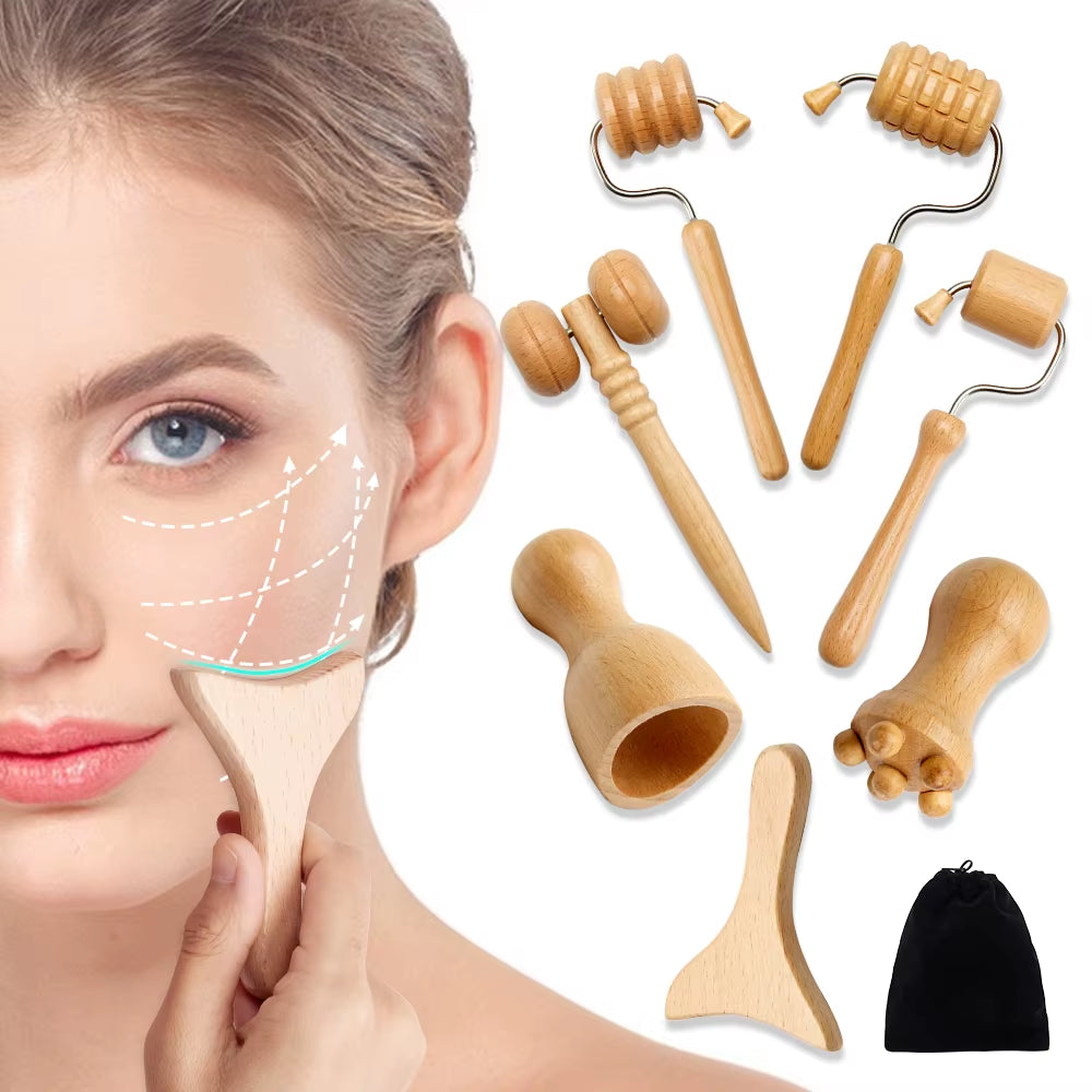 Wooden Facial Lifting Massage Facial Maderotherapy Masajeador Kit Gua Sha Tool Wood Therapy Wrinkle Remover Relaxation Skin Care - Timeless Beauty