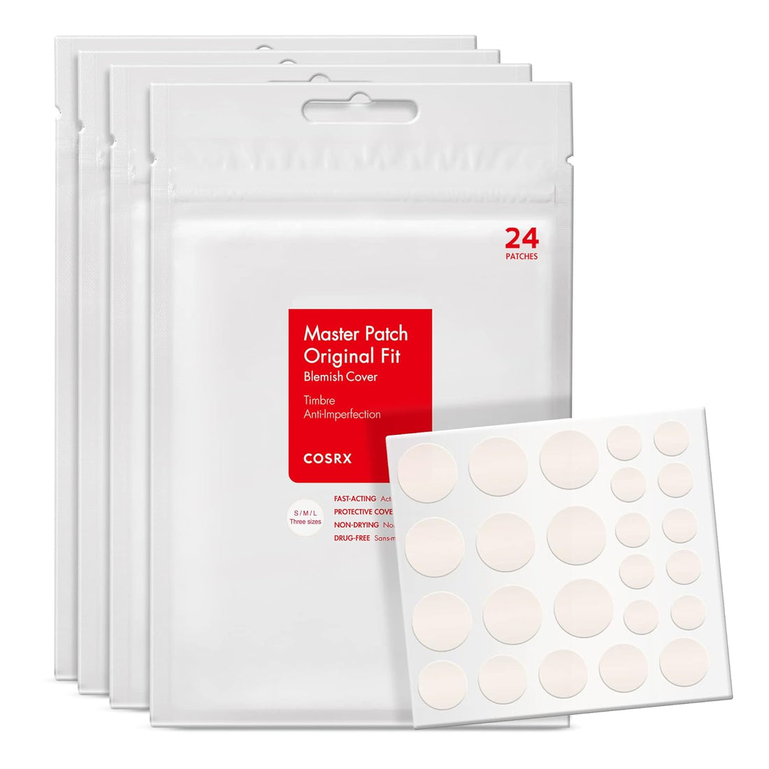Acne Pimple Patch (96) Absorbing Hydrocolloid Original 3 Size Patches for Blemishes and Zits Cover, Spot Stickers for Face and Body, Not Tested on Animals - Timeless Beauty