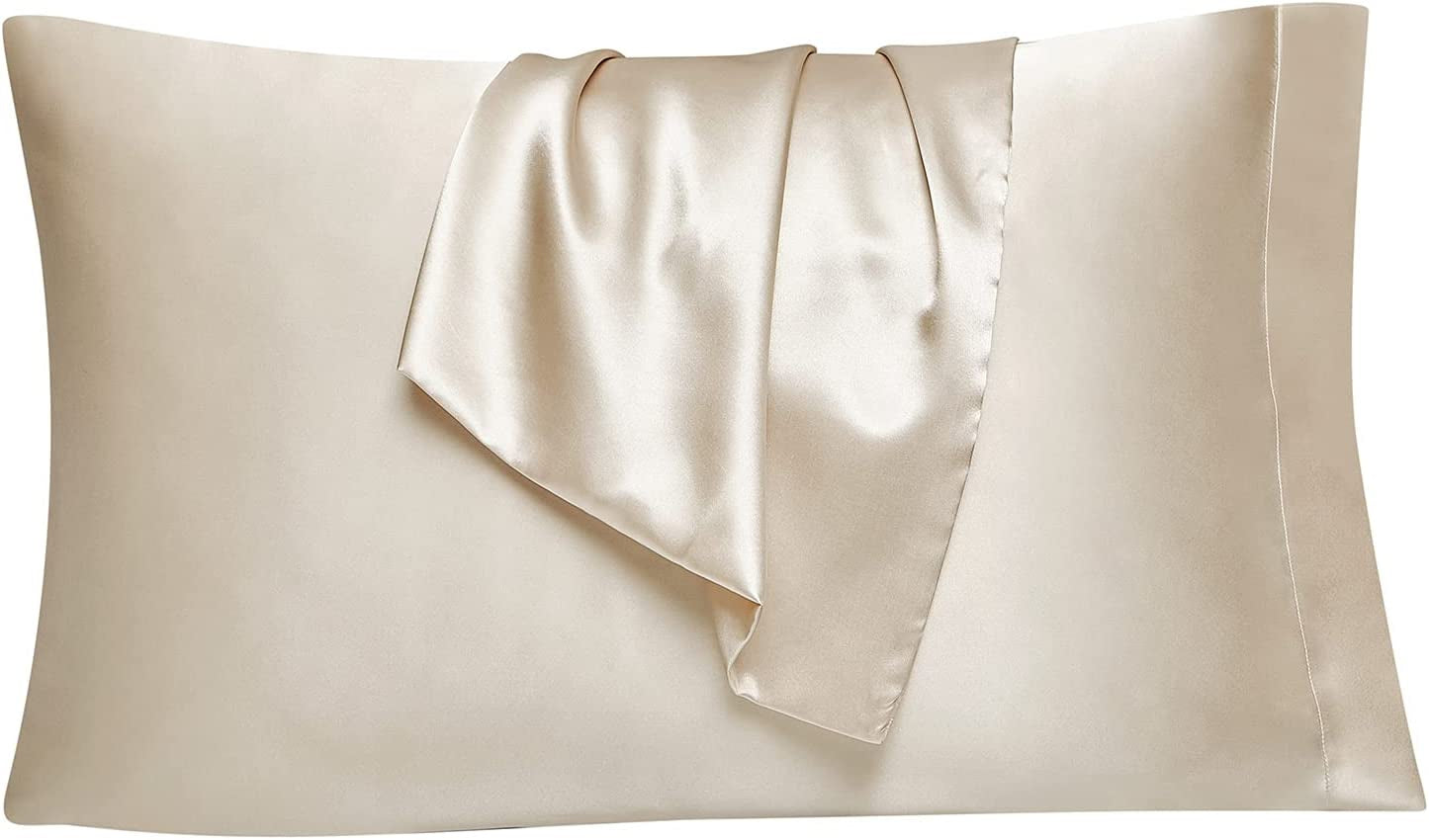 Queen Satin Pillowcase Set of 2 - Soft, Silk-like Pillowcases for Hair and Skin, Beige with Envelope Closure, 20x30 Inches - Timeless Beauty