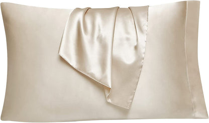 Queen Satin Pillowcase Set of 2 - Soft, Silk-like Pillowcases for Hair and Skin, Beige with Envelope Closure, 20x30 Inches - Timeless Beauty