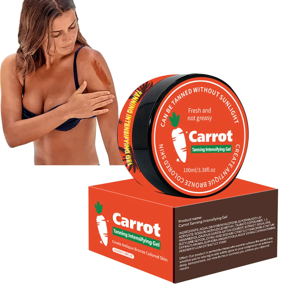 CARROT Tanning Intensifying Gel Peach Beauty Carrot Black Gel 100Ml/3.38Fl.Oz Lasting Gel Brown Tanning Gel for Body Indoor Outdoor Self Tanners Beach Women Men Fl Studio - Timeless Beauty