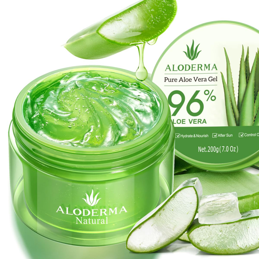 Organic Aloe Vera Gel for Face &amp; Body, 96% Pure Aloe Gel Made within 12 Hours of Harvest, Ideal for Skin, Scalp, &amp; Hair Hydration, Calming Moisturizer for Soothing after Sun Care Relief, 7Oz - Timeless Beauty