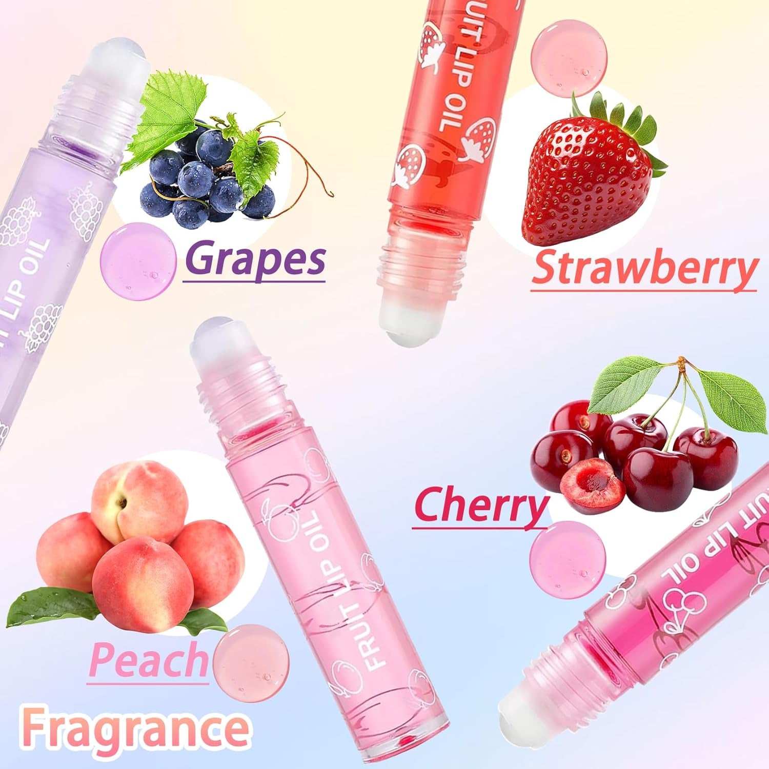 4-Piece Lip Oil Set, Moisturizing Transparent Lip Glow Oil, Fruit-Flavored Hydrating Roll-On Plumping Gloss, Long-Lasting Non-Sticky Shine Makeup Gift Kit