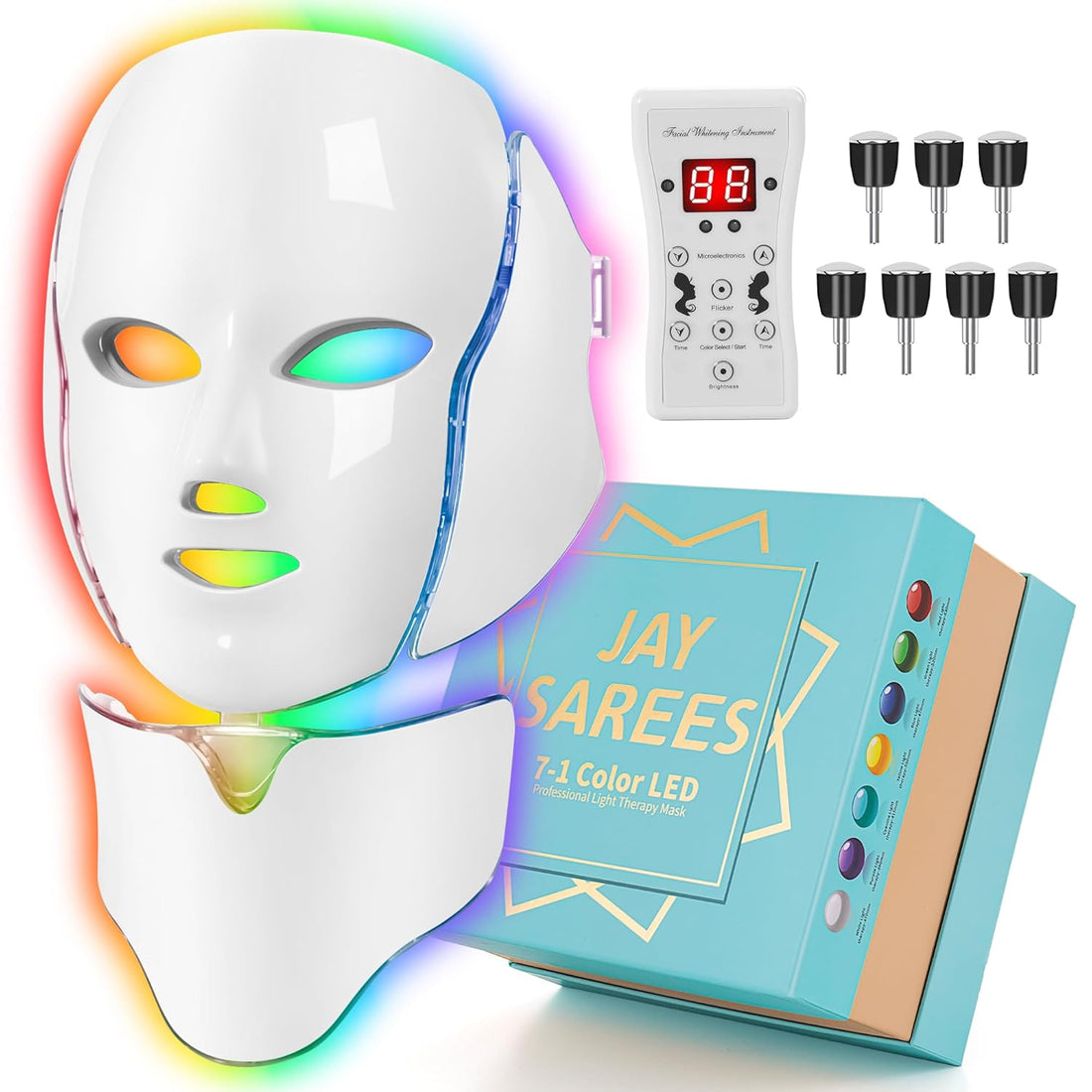7-Color LED Face Mask – Light Therapy for Acne, Wrinkles &amp; Radiance (White) - Timeless Beauty