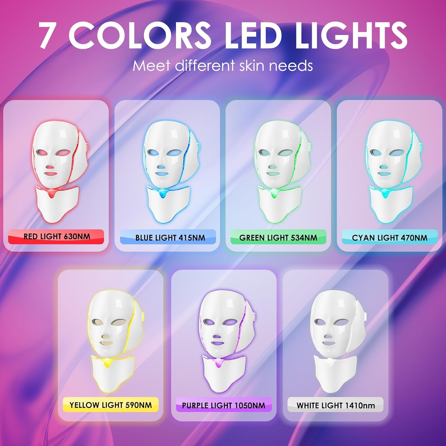 7-Color LED Face Mask – Light Therapy for Acne, Wrinkles &amp; Radiance (White) - Timeless Beauty