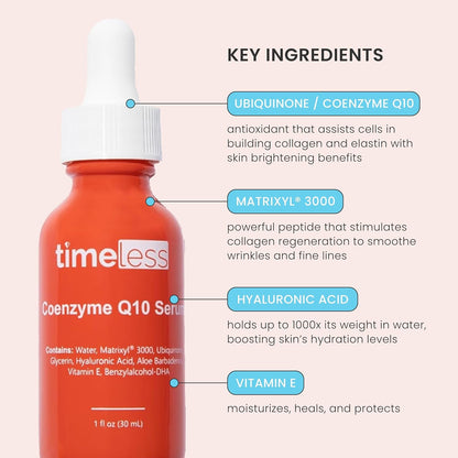 Coenzyme Q10 Serum - Skin Care Serum for Smoothing Skin - Fragrance-Free Coenzyme Q10 Serum with Hyaluronic Acid - Antioxidant Serum for Skin Care - 1 Oz - Timeless Beauty