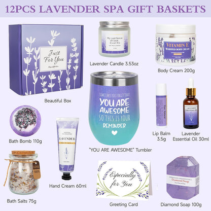 Lavender Gifts for Women - Care Package Relaxing Gifts - Lavender Spa Gifts Set, Self Care Gift for Women, Gift Baskets for Women Her Friend Sister Mom Wife, Christmas Lavender Gift Basket Ideas - Timeless Beauty