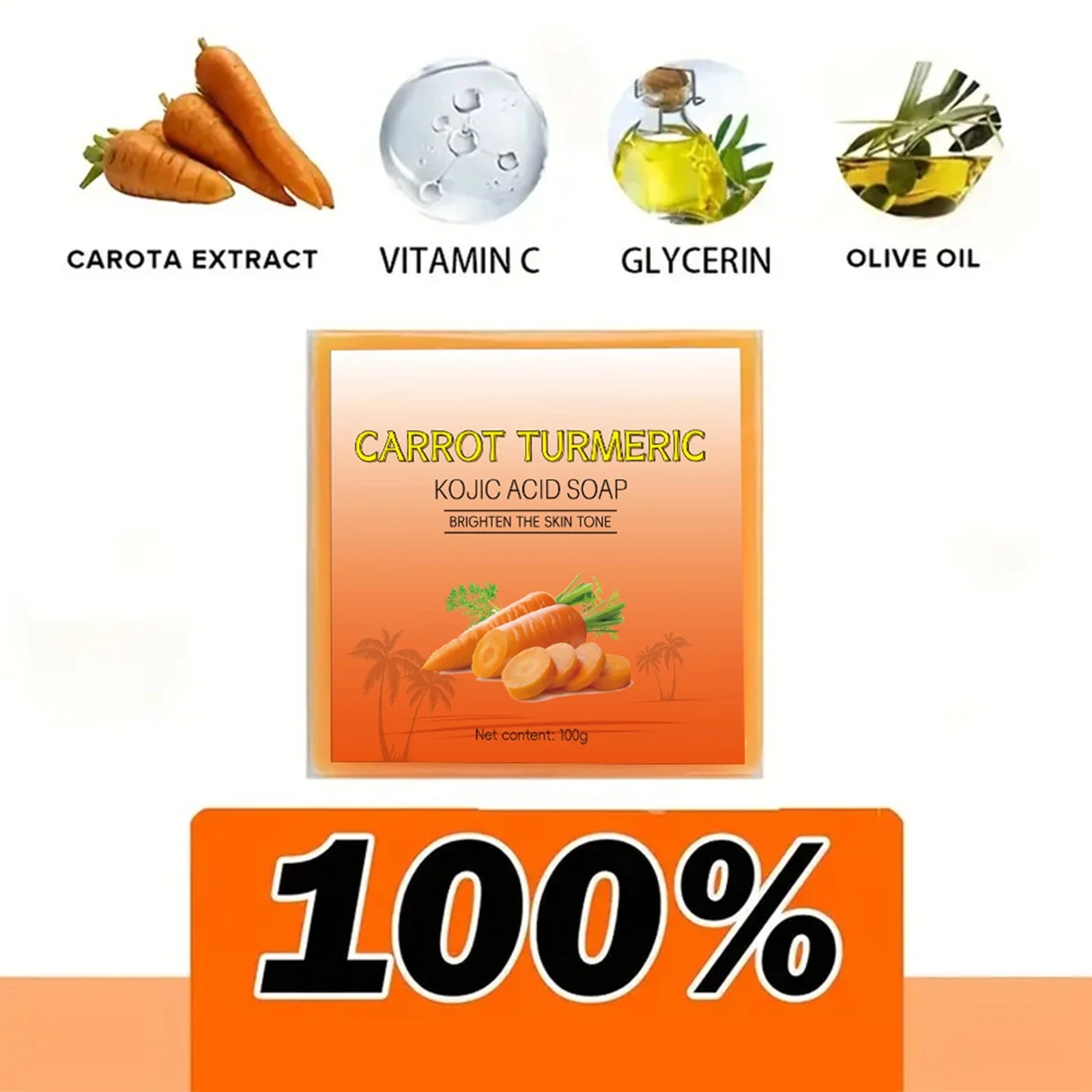 Natural Carrot Turmeric Soap Bar for Face &amp; Body,Turmeric Skin Soap Wash for Dark Spots,Intimate Areas,Underarms,Turmeric Face Soap Reduces Acne,Fades Scars &amp; Cleanses Skin - Timeless Beauty