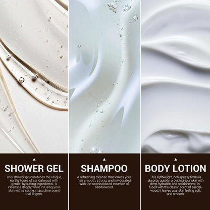 Birthday Gifts for Men Gift Sets for Men 3PC Mens Gift Set Gift Baskets for Men Includes Sandalwood Shower Gel Body Lotion Shampoo, Mens Gift Basket Christmas Gifts for Men Boyfriend - Timeless Beauty