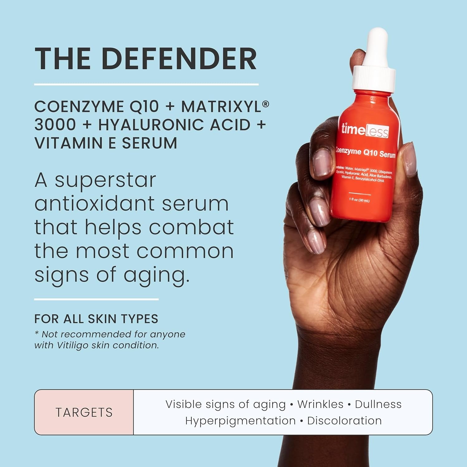 Coenzyme Q10 Serum - Skin Care Serum for Smoothing Skin - Fragrance-Free Coenzyme Q10 Serum with Hyaluronic Acid - Antioxidant Serum for Skin Care - 1 Oz - Timeless Beauty