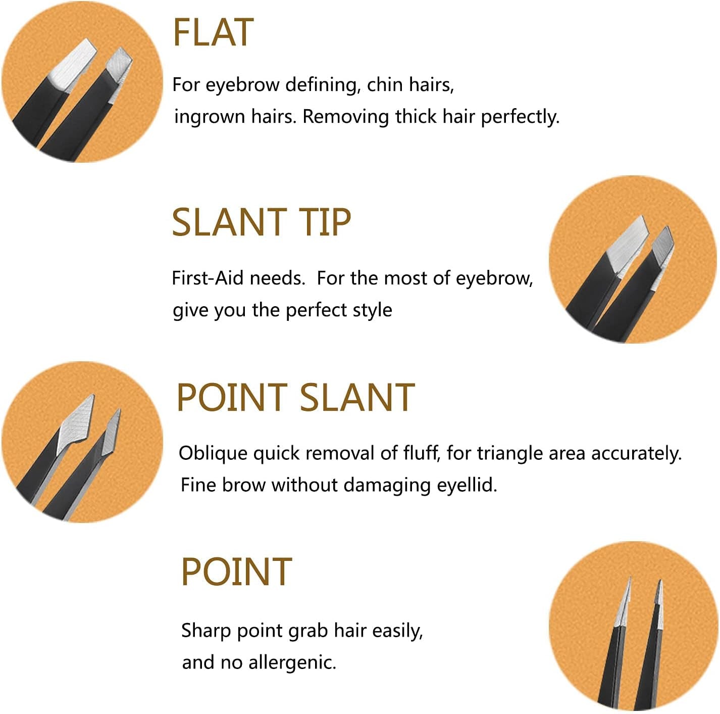 4-Piece Precision Tweezers Set with Travel Case - Professional Anti-Rust Alloy Tweezers for Eyebrow, Facial Hair, and Ingrown Hair Removal for Both Men and Women