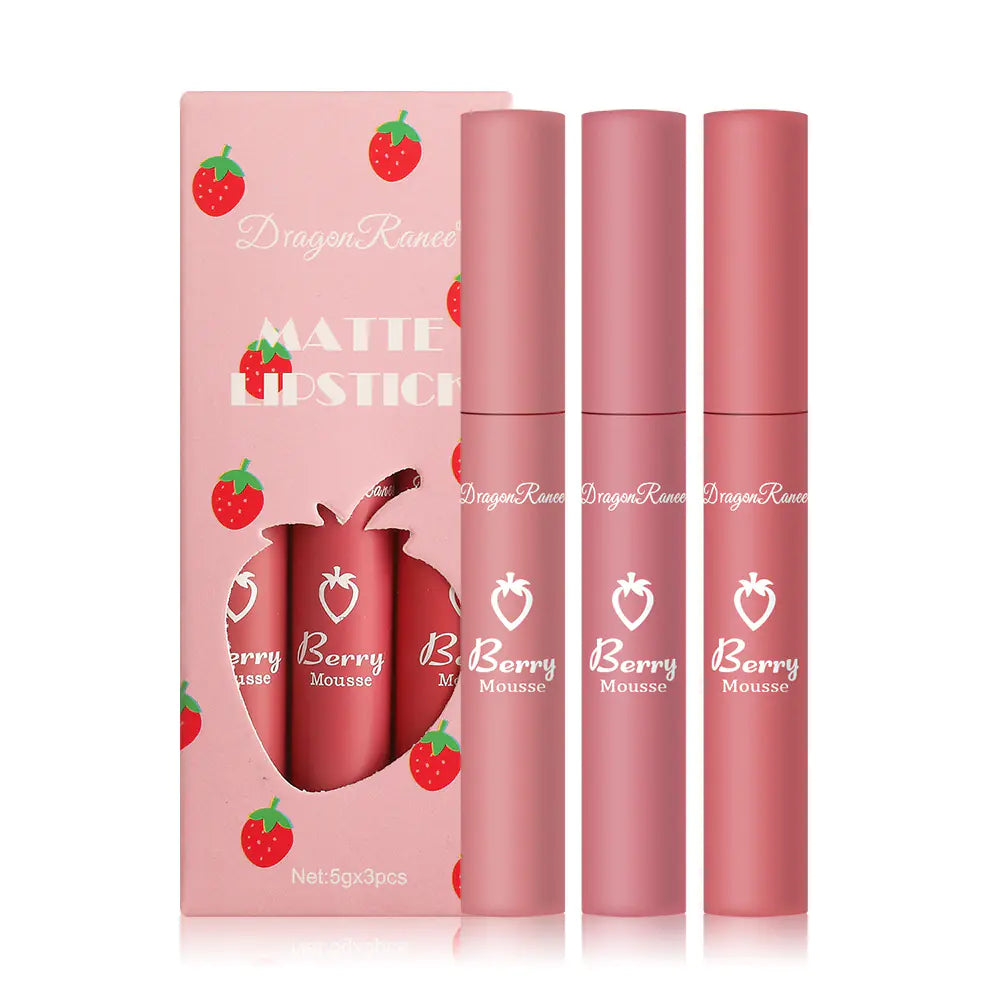 3-Piece Strawberry Matte Velvet Lip Set - Timeless Beauty