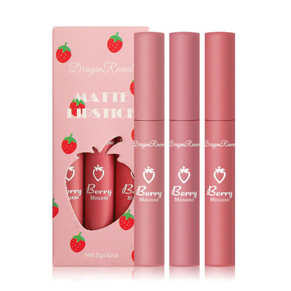 3-Piece Strawberry Matte Velvet Lip Set - Timeless Beauty