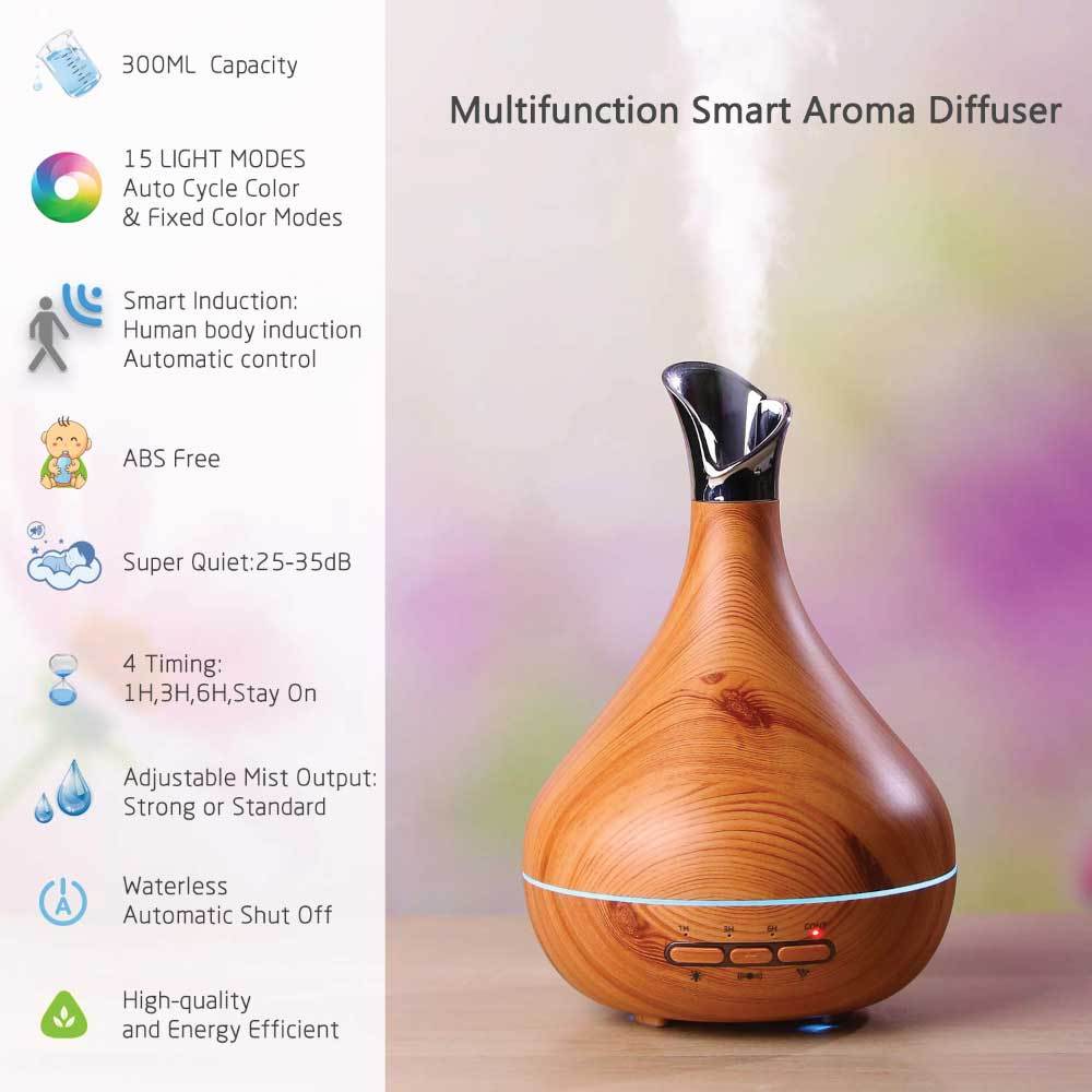 Essential Oil Aroma Diffuser Tulip Light Wood -Ultrasonic Mist - Timeless Beauty