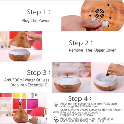 Essential Oil Aroma Diffuser Tulip Light Wood -Ultrasonic Mist - Timeless Beauty