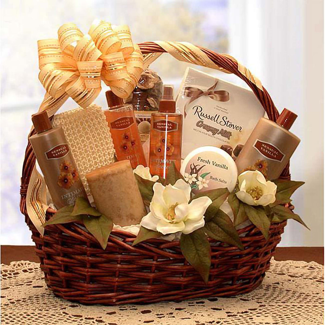 Vanilla Luxuries Bath and Body Basket - spa baskets for women gift - Timeless Beauty