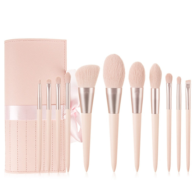 11Pcs Pink Makeup Brush Set Eye Shadow Blending Eyeliner Eyelash Maroon Asteria