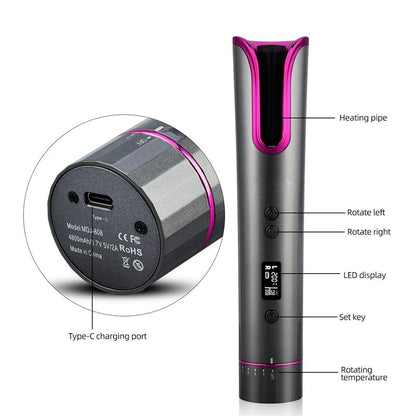 Automatic Hair Curler Ceramic Cordless Curling Iron Rechargeable Hair - Timeless Beauty