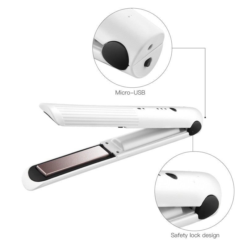 Rechargeable Hair Straightener Cordless Flat Iron Curler Ceramic - Timeless Beauty