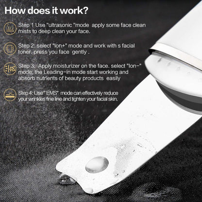 New Ultrasonic Ion Face Cleansing Skin Scrubber Peeling Shovel EMS - Timeless Beauty