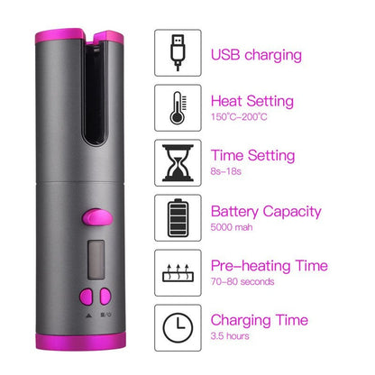 Cordless Automatic Hair Curler Iron Wireless Curling Iron USB - Timeless Beauty