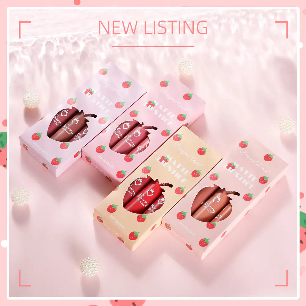 3-Piece Strawberry Matte Velvet Lip Set - Timeless Beauty