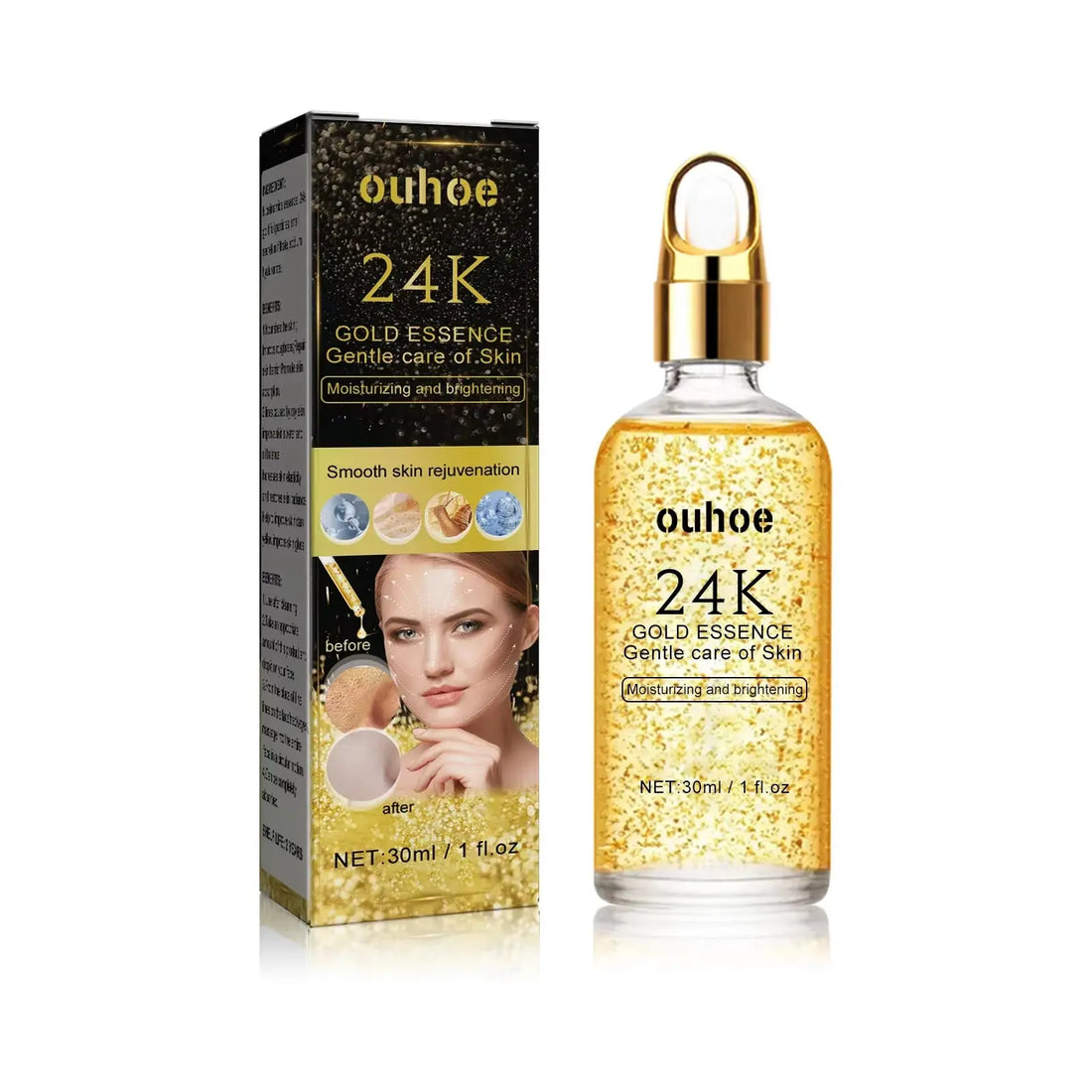 24K Gold Face Serum Hyaluronic Acid Moisturizing Whitening Fade Fine Lines Shrinks Pores Anti-Aging Brighten Essence Skin Care - Timeless Beauty