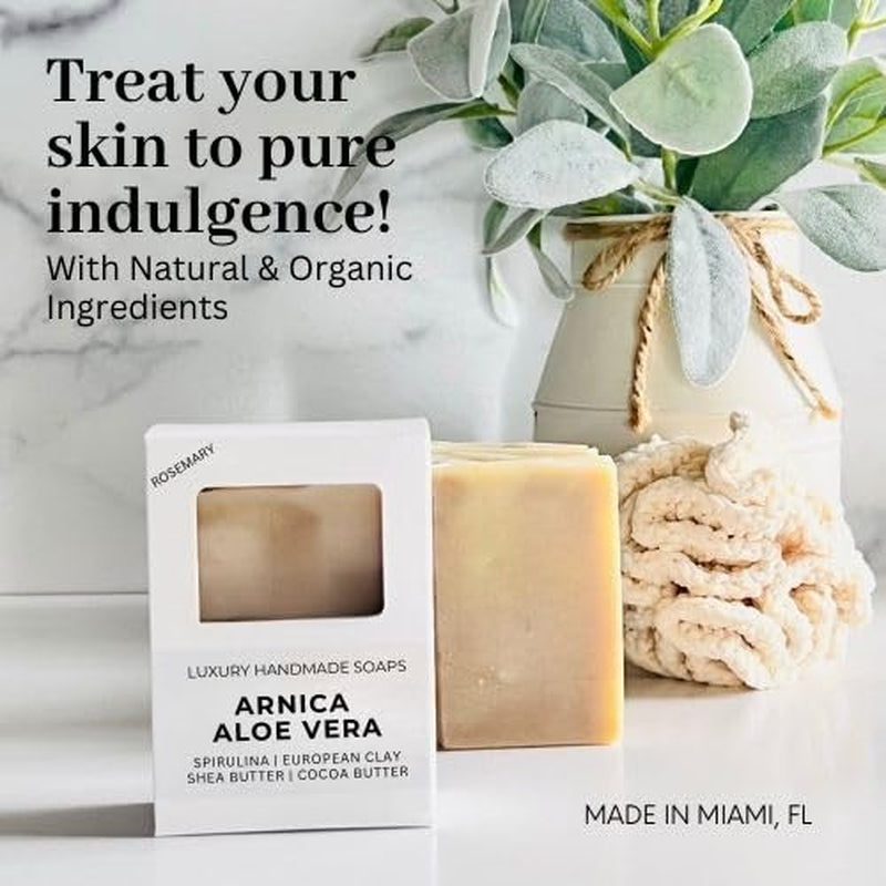 Arnica Aloe Vera with Rosemary Handcrafted Soap | Vegan | 100% Natural |Stimulates and Hydrating Properties for Hand, Face, &amp; Body | Miami-Made - 1 Bar - Timeless Beauty
