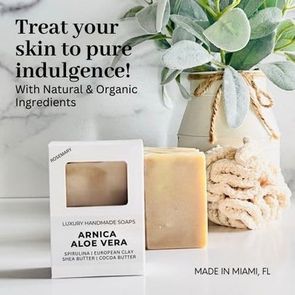 Arnica Aloe Vera with Rosemary Handcrafted Soap | Vegan | 100% Natural |Stimulates and Hydrating Properties for Hand, Face, &amp; Body | Miami-Made - 1 Bar - Timeless Beauty