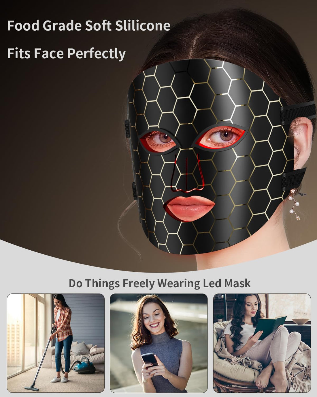 Face Mask Light 7 Colors Facial Mask Anti-Aging Tightening Skin (Black) - Timeless Beauty