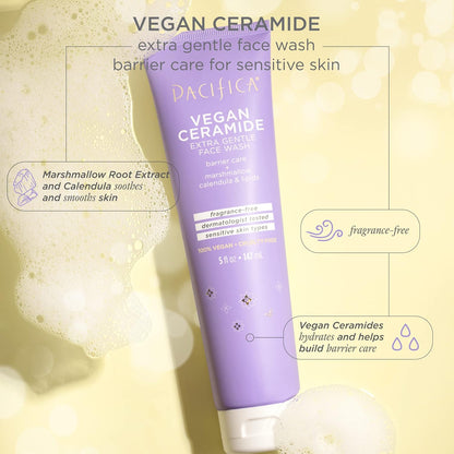 Face Wash Cleanser Vegan Ceramide Barrier Repair Extra Gentle for Daily Use Daily for Sensitive Skin, Fragrance Free, Calendula, Vegan &amp; Cruelty-Free Dermatologist Tested - Timeless Beauty