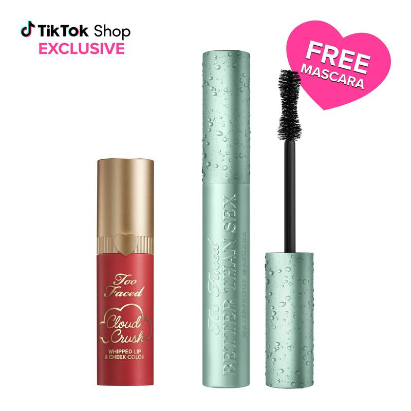 Too Faced Lips, Cheeks &amp; Lashes Makeup Set: Cloud Crush Whipped Blush + Waterproof Mascara
