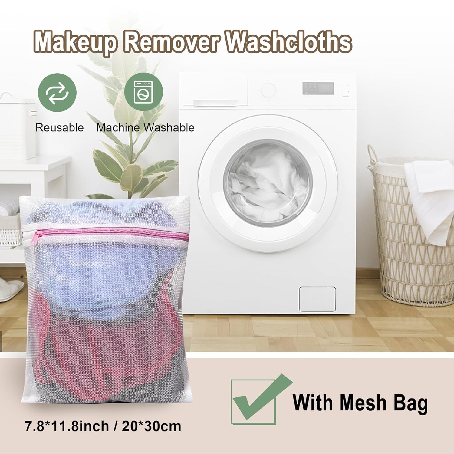 Reusable Makeup Remover Cloths - 12 Pack Microfiber Face Wash Pads with Washable Travel Bag, 6x6 Inches, Gentle Cleansing with Just Water
