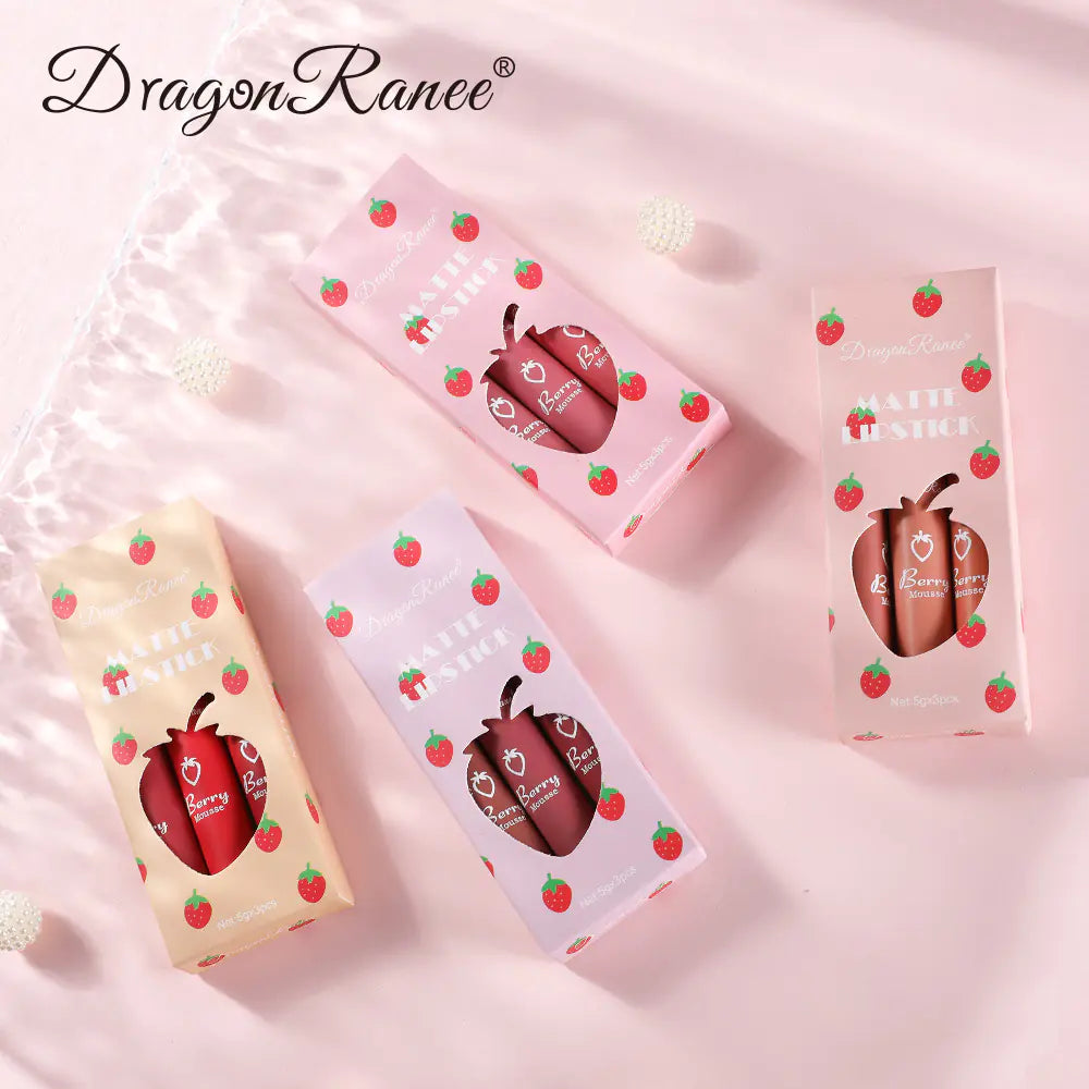 3-Piece Strawberry Matte Velvet Lip Set - Timeless Beauty