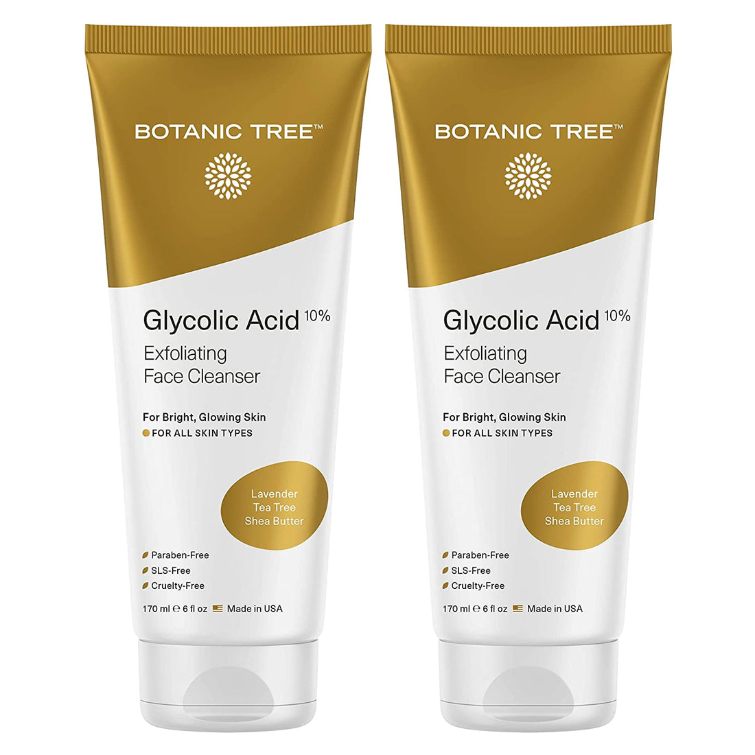 Glycolic Acid Face Wash, Exfoliating Facial Cleanser for Facial Skin Care, Acne Treatment Face Scrub, 10% Glycolic and Salicylic Acid 6 Fl. Oz (2 Pack) - Timeless Beauty