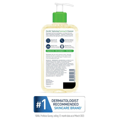 Hydrating Foaming Oil Cleanser | Moisturizing Oil Cleanser for Face &amp; Body | Squalane Oil + Hyaluronic Acid + Ceramides | for Dry to Very Dry Skin | Fragrance Free &amp; Residue Free | 19 FL Oz - Timeless Beauty