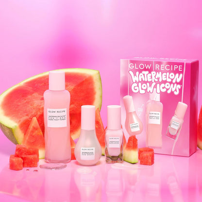 Watermelon Glow Icons Skin Care Gift Set - Niacinamide Dew Drops Face Serum + PHA + BHA Pore Minimizing Toner with Hyaluronic Acid + Pink Juice Facial Moisturizer (3 Count) - Timeless Beauty