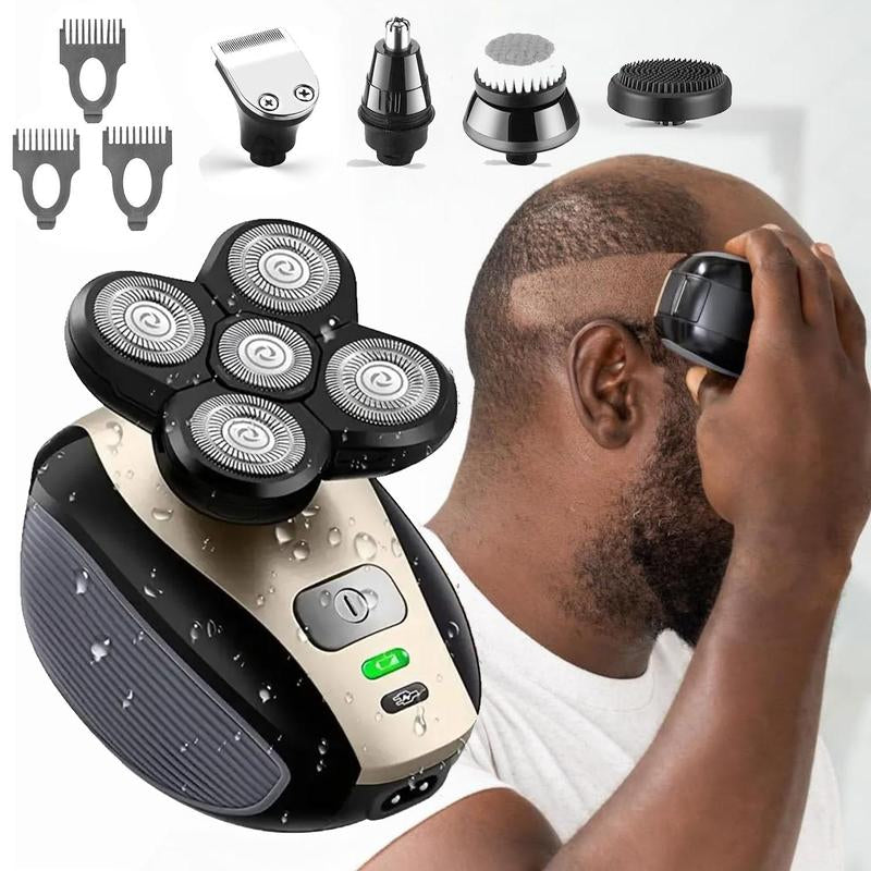 5 in 1 Electric Razor, Rechargeable Rotary Shaver, Cordless Grooming Kit with Beard, Nose, Ear, Body Hair Trimmer, Face Cleaning Brush, Gifts for Men, Valentine&
