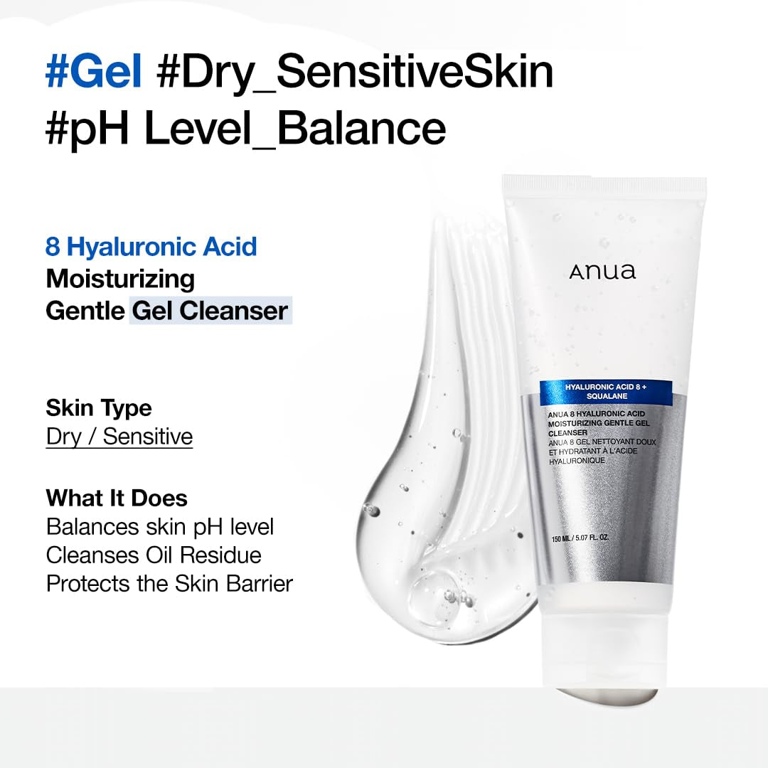 Moisturizing Gentle Gel Cleanser, Hyaluronic Acid, Squalane, Ceramide, Foaming Facial Korean Cleanser, Ph Balance, Daily Hydrating Face Wash, Korean Skincare (150Ml/5.07Fl Oz.) - Timeless Beauty