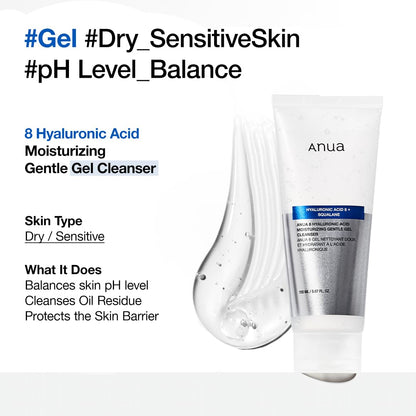 Moisturizing Gentle Gel Cleanser, Hyaluronic Acid, Squalane, Ceramide, Foaming Facial Korean Cleanser, Ph Balance, Daily Hydrating Face Wash, Korean Skincare (150Ml/5.07Fl Oz.) - Timeless Beauty