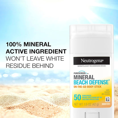 Purescreen+ Mineral Beach Defense On-The-Go Body Sunscreen Stick with Broad Spectrum SPF 50, Water Resistant UVA/UVB Protection, Absorbs Quickly &amp; Dries Clear, 1.5 Oz - Timeless Beauty
