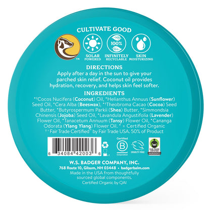 Coconut after Sun Balm with Organic Cocoa Butter &amp; Shea Butter, Rescue Balm, Soothing &amp; Cooling Balm for Tight Dry Skin after Sun Exposure, 2 Oz - Timeless Beauty